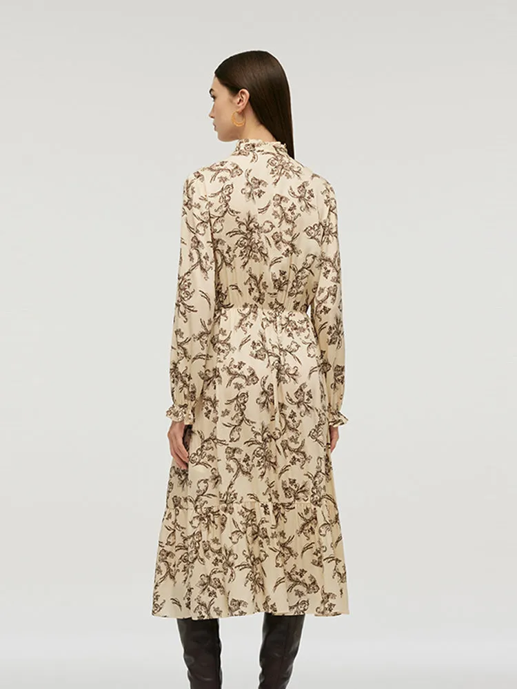 19 Momme Mulberry Silk Floral Printed Women Midi Dress