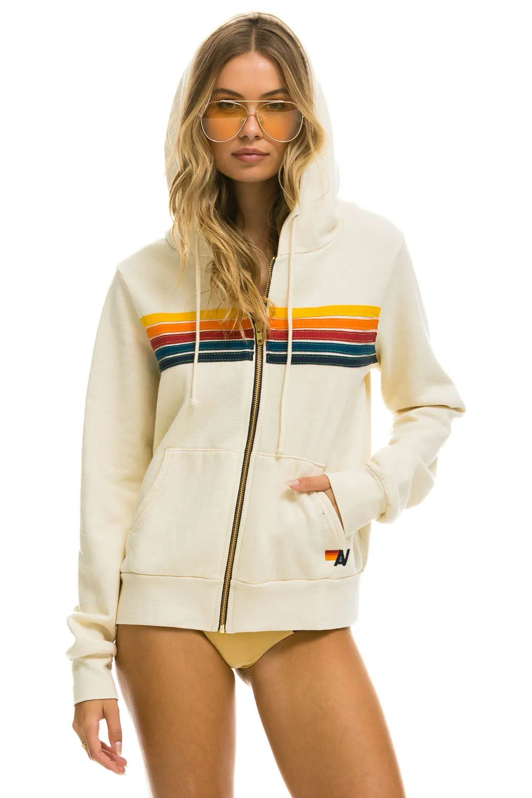 5 STRIPE HOODIE - VINTAGE WHITE