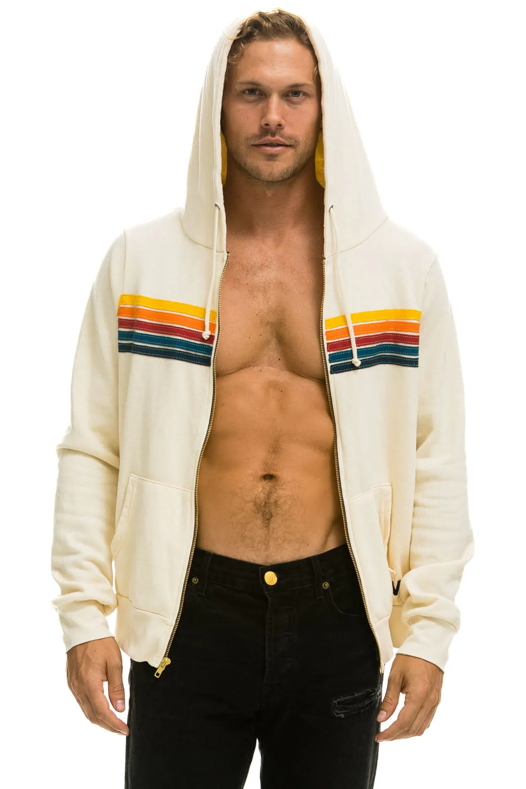 5 STRIPE HOODIE - VINTAGE WHITE