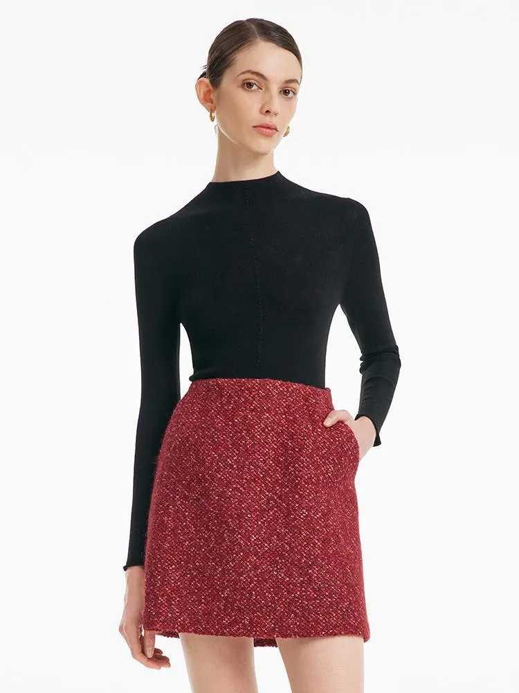 A-Line Woolen Tweed Mini Skirt