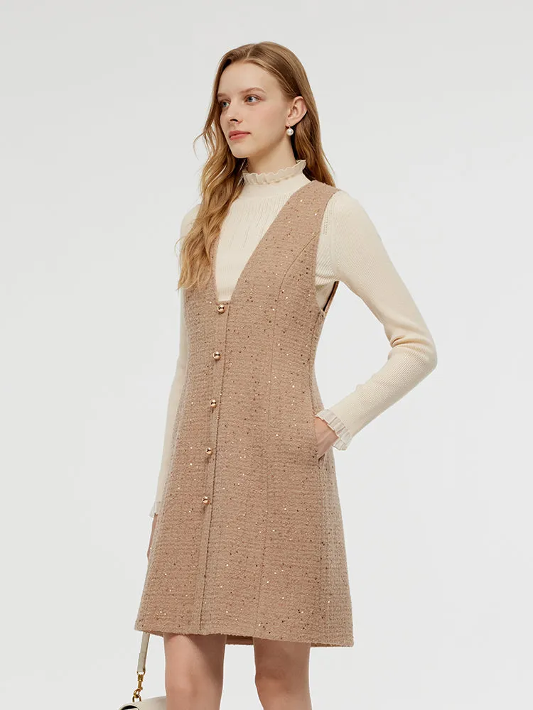 Alpaca And Wool Tweed Mini Dress And Knit Top Two-Piece Set