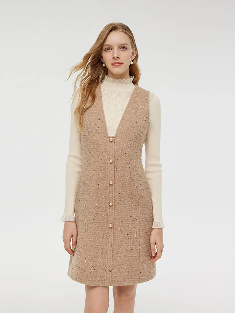 Alpaca And Wool Tweed Mini Dress And Knit Top Two-Piece Set