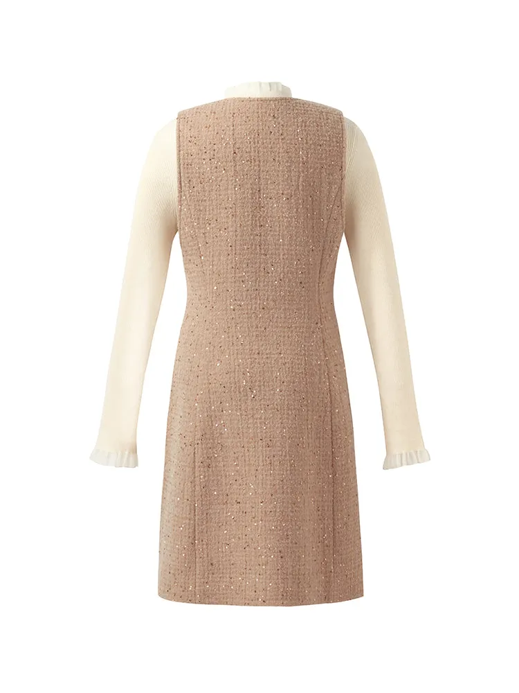 Alpaca And Wool Tweed Mini Dress And Knit Top Two-Piece Set