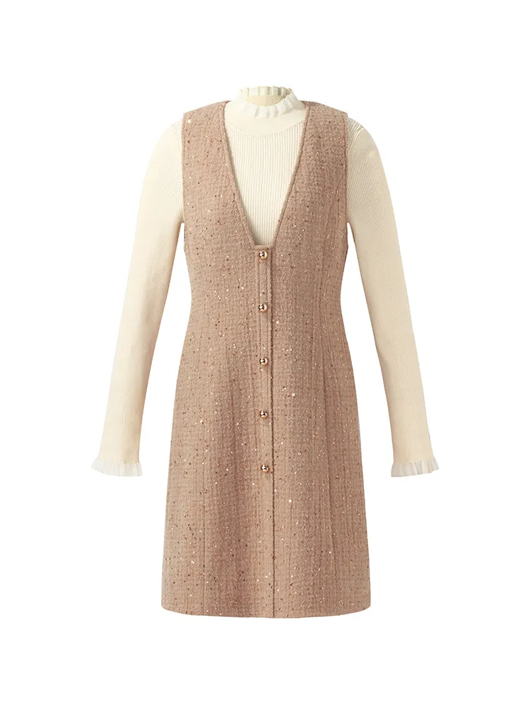 Alpaca And Wool Tweed Mini Dress And Knit Top Two-Piece Set