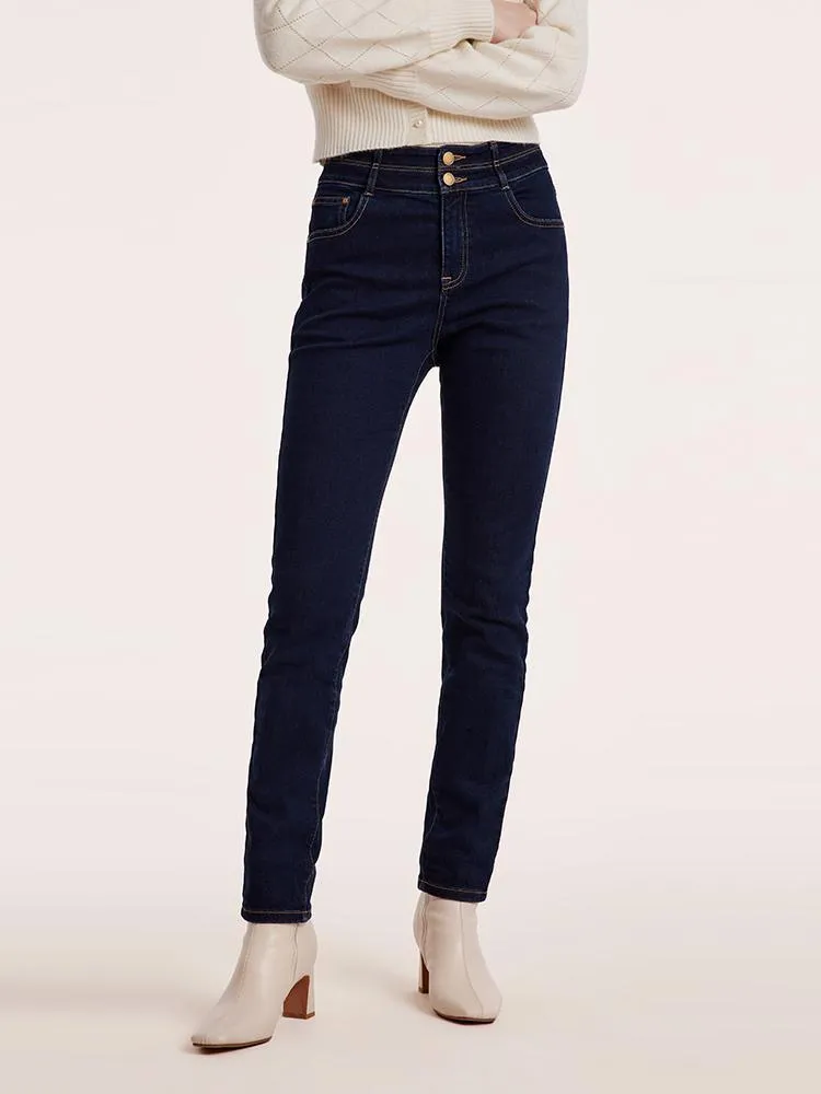 Ankle Length Skinny Jeans With Double Waistband