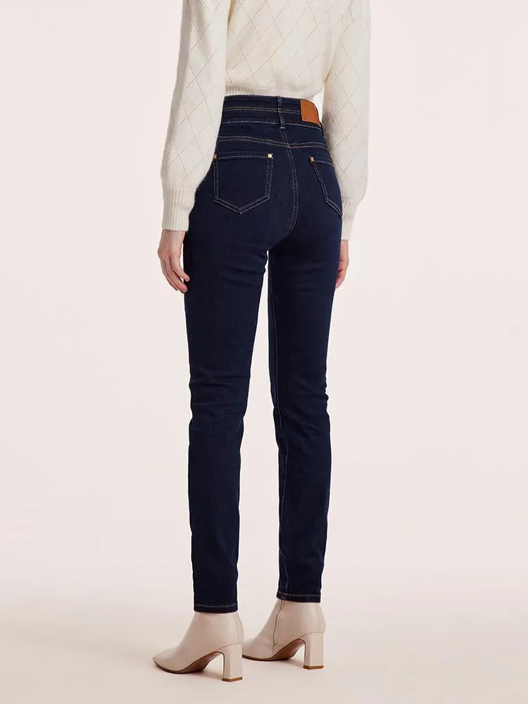 Ankle Length Skinny Jeans With Double Waistband