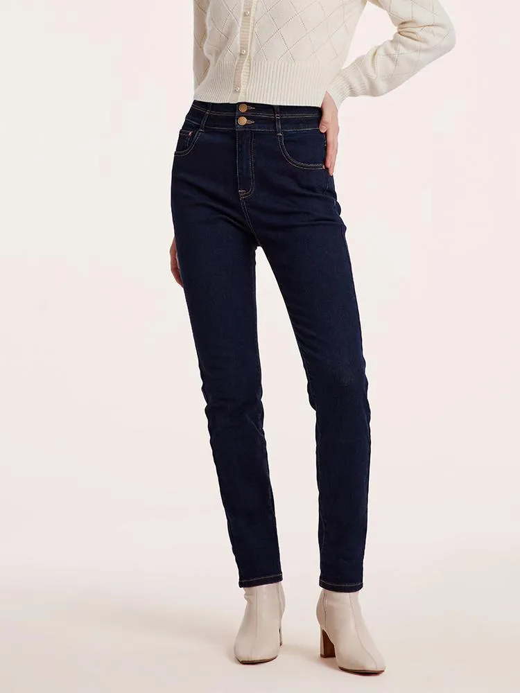 Ankle Length Skinny Jeans With Double Waistband