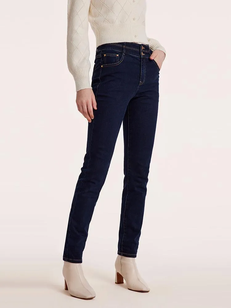 Ankle Length Skinny Jeans With Double Waistband