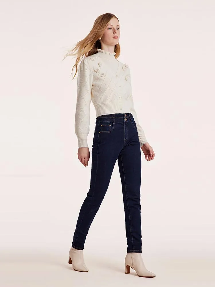 Ankle Length Skinny Jeans With Double Waistband