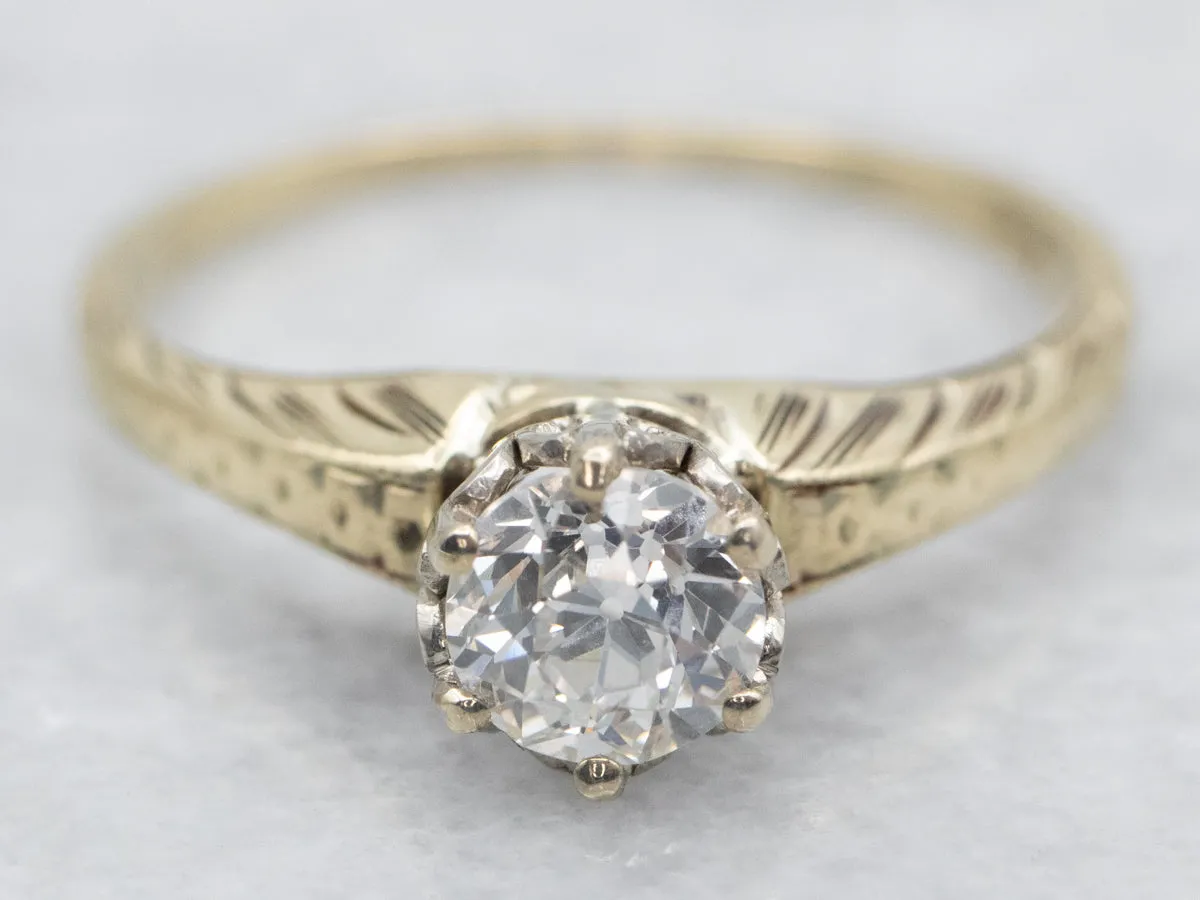 Antique European Cut Diamond Solitaire Engagement Ring