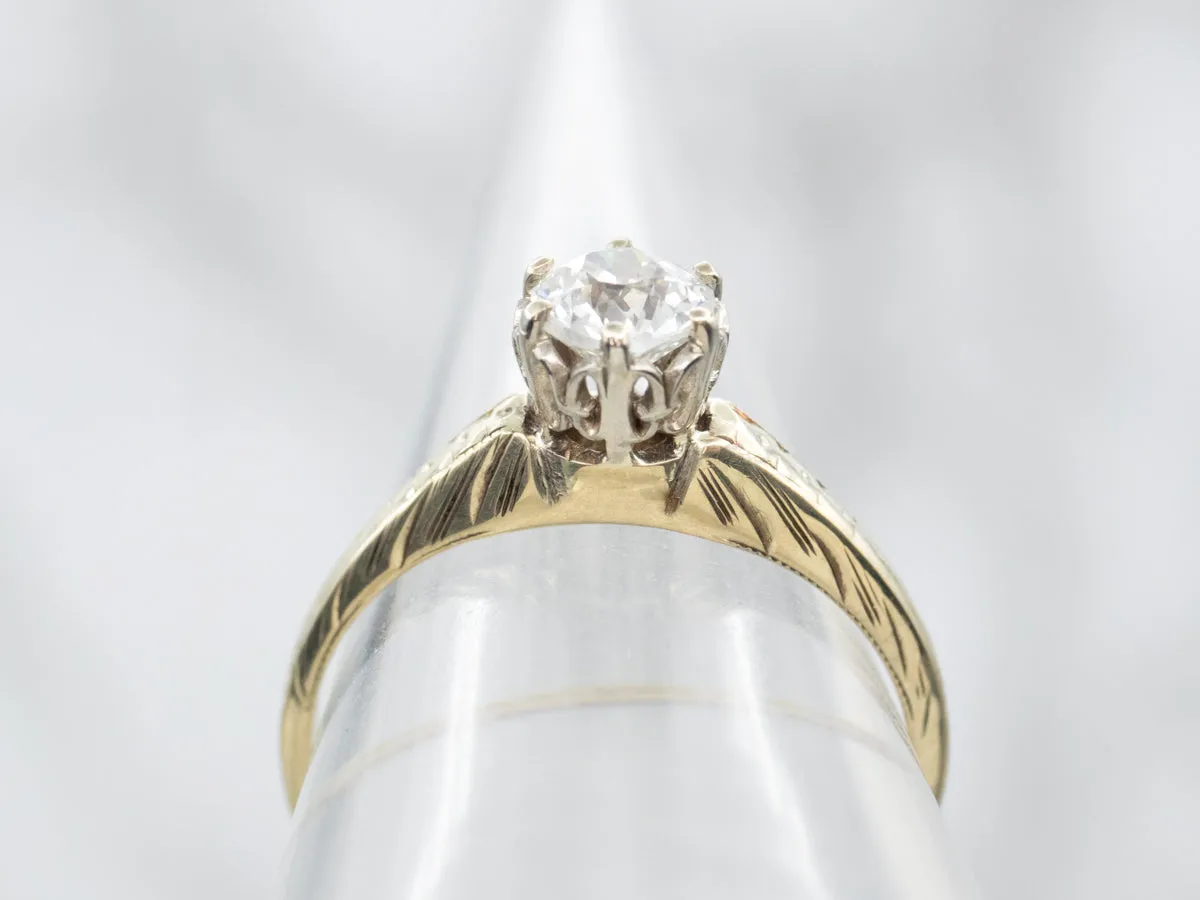 Antique European Cut Diamond Solitaire Engagement Ring