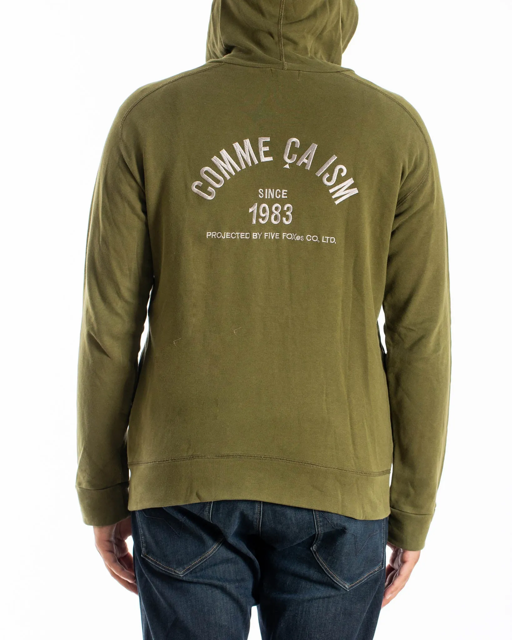 ARCHIVE COMME CA ISM JAPAN BACK EMBROIDERED GRAPHIC ZIP UP HOODIE GREEN