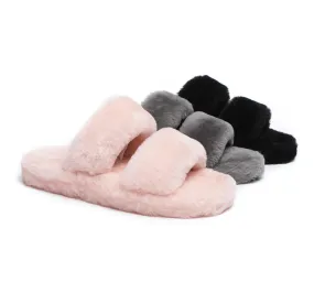 AUSTRALIAN SHEPHERD® UGG Women Double Strap Fluffy Slides Jessica