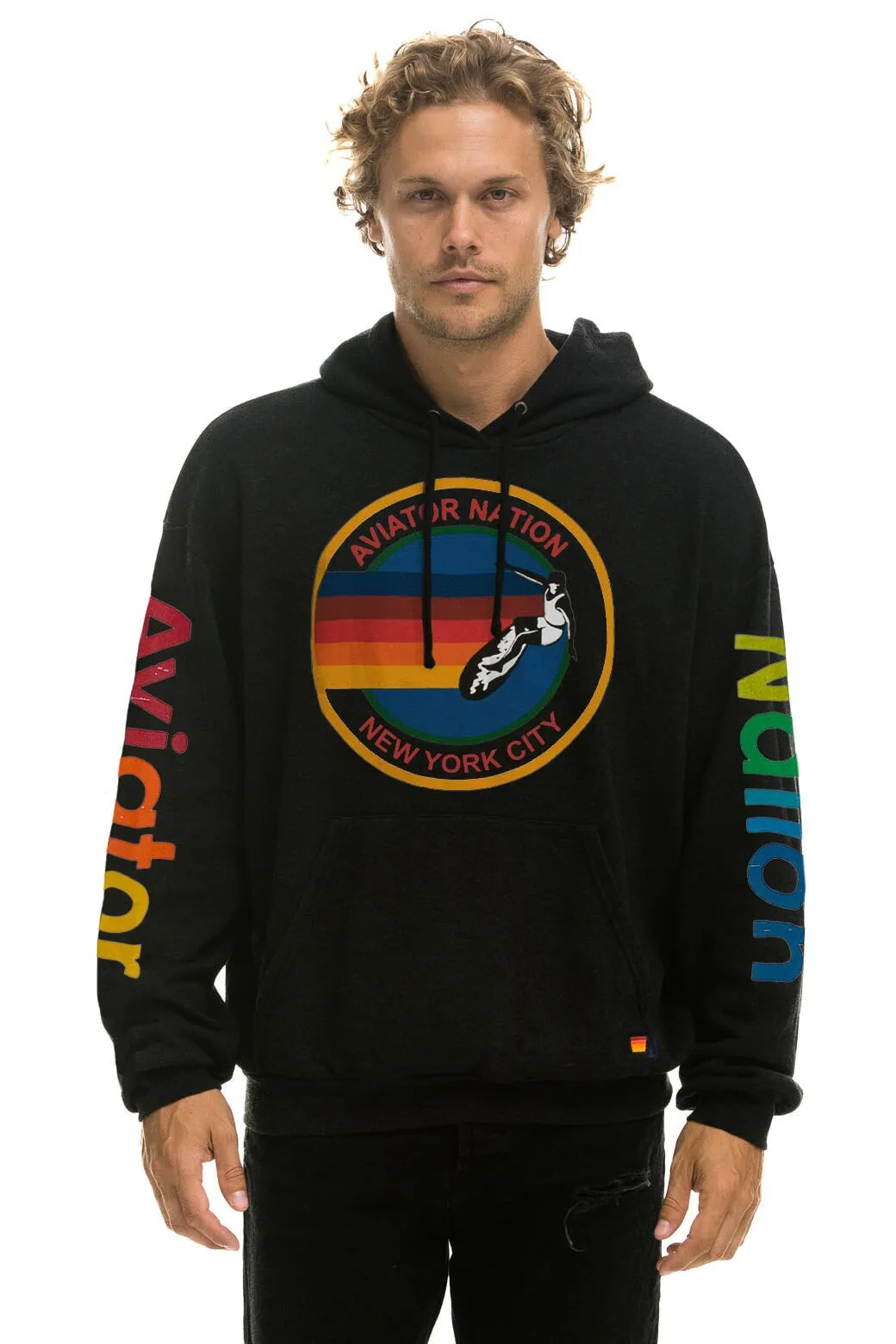 AVIATOR NATION NEW YORK CITY RELAXED PULLOVER HOODIE - BLACK