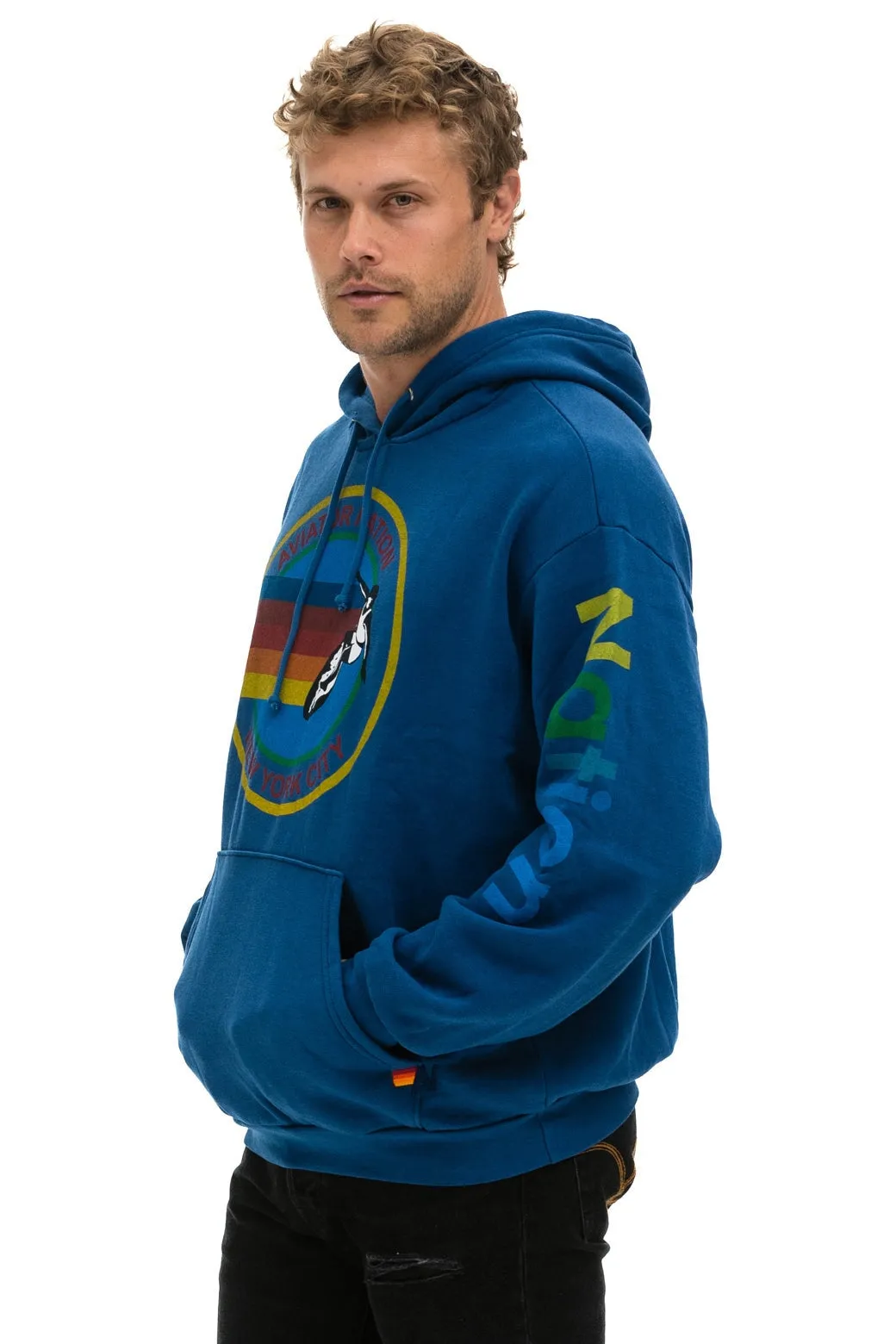 AVIATOR NATION NEW YORK CITY RELAXED PULLOVER HOODIE - ROYAL