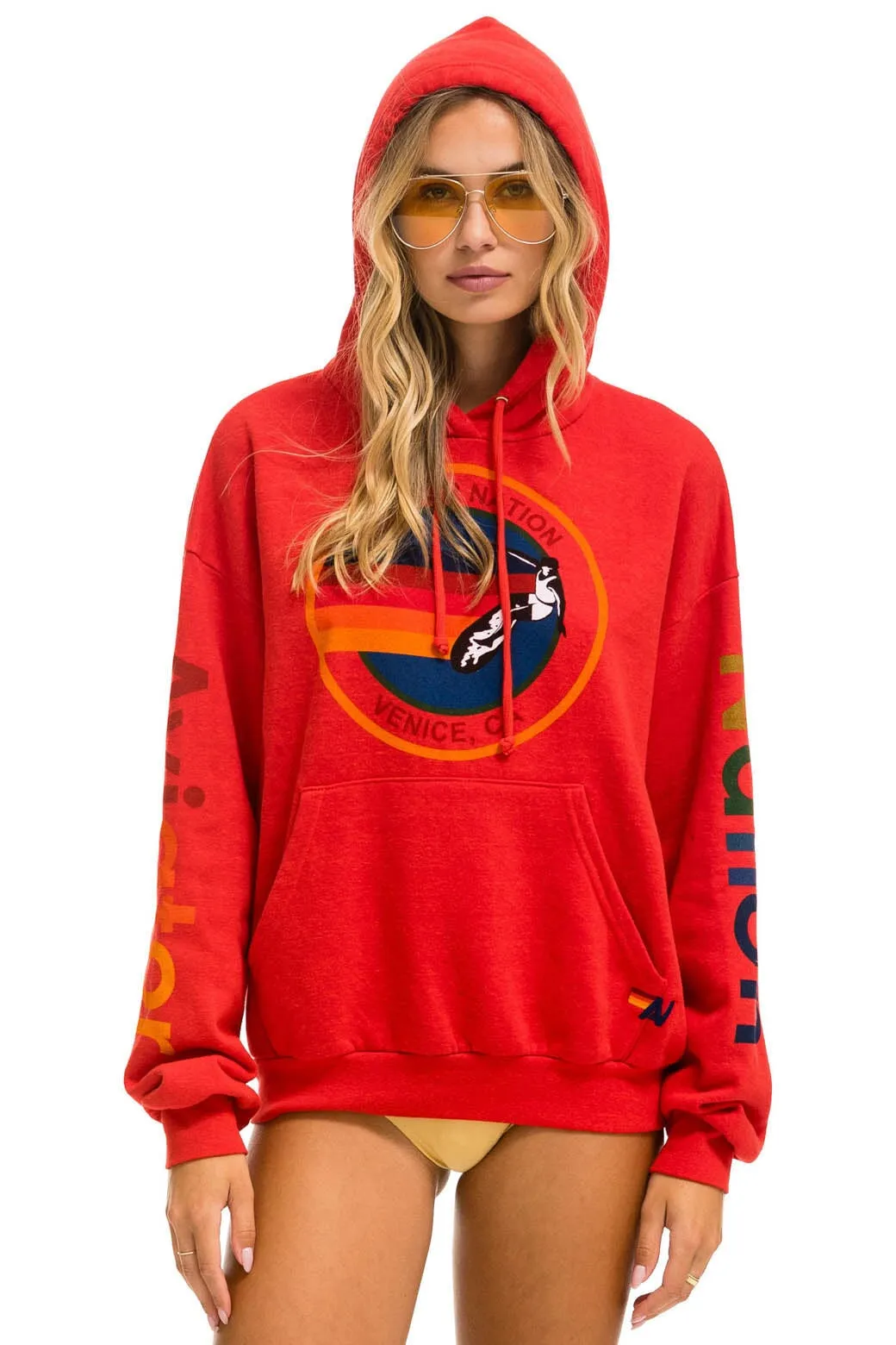 AVIATOR NATION  RELAXED PULLOVER HOODIE - RED