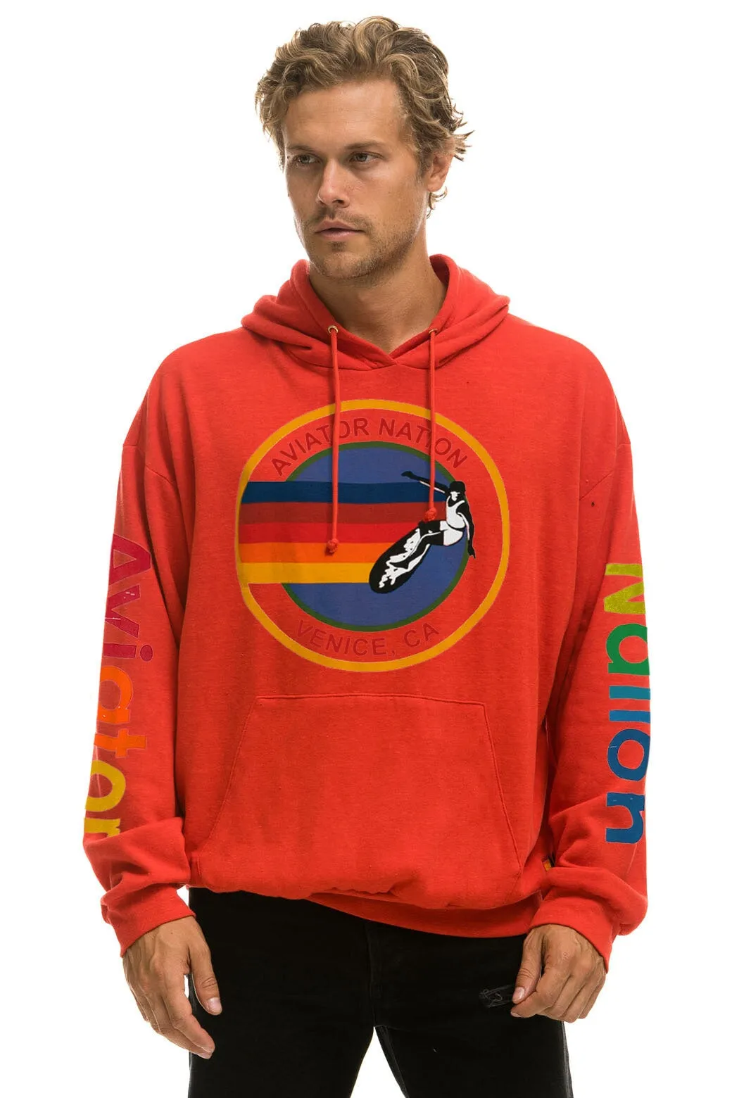 AVIATOR NATION  RELAXED PULLOVER HOODIE - RED