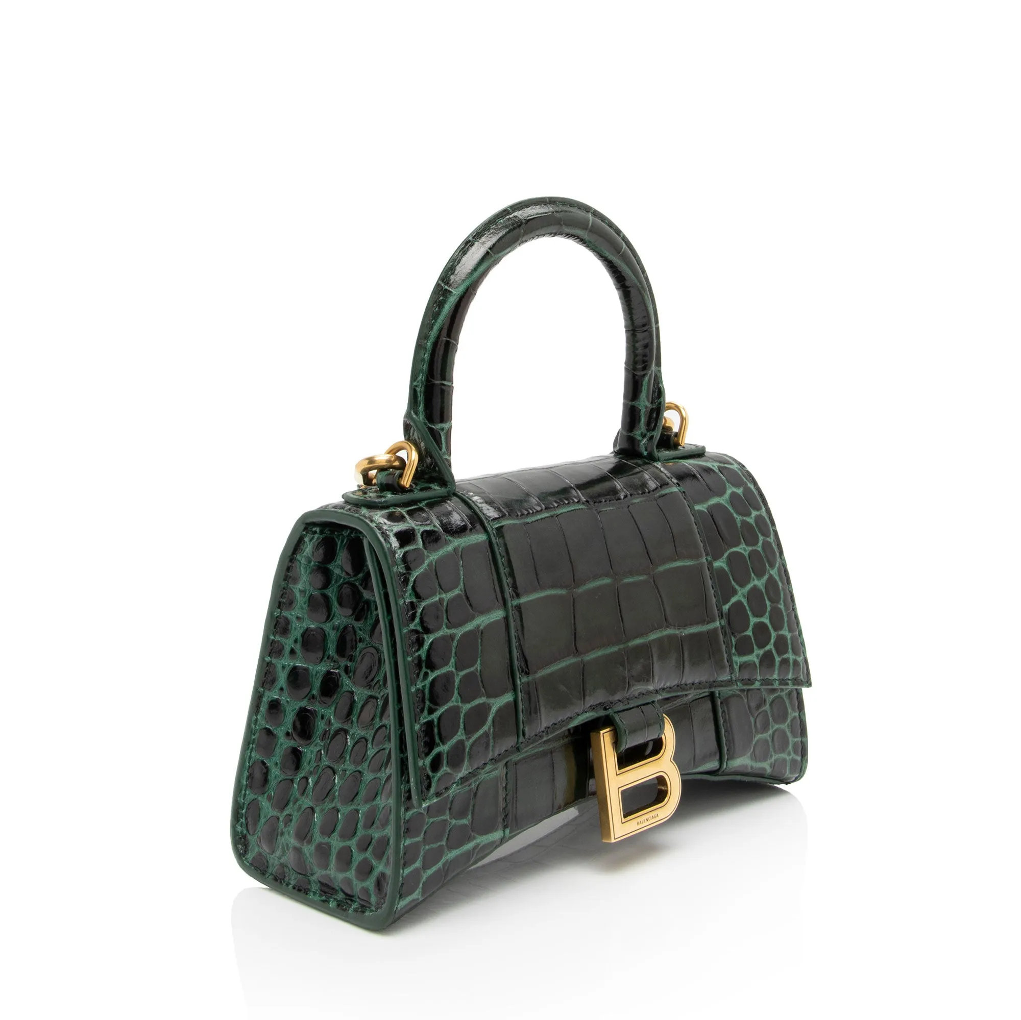 Balenciaga Shiny Croc Embossed Calfskin Hourglass XS Satchel (SHF-7TCss3)