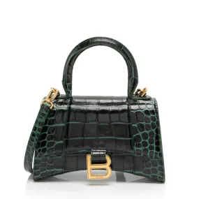 Balenciaga Shiny Croc Embossed Calfskin Hourglass XS Satchel (SHF-7TCss3)