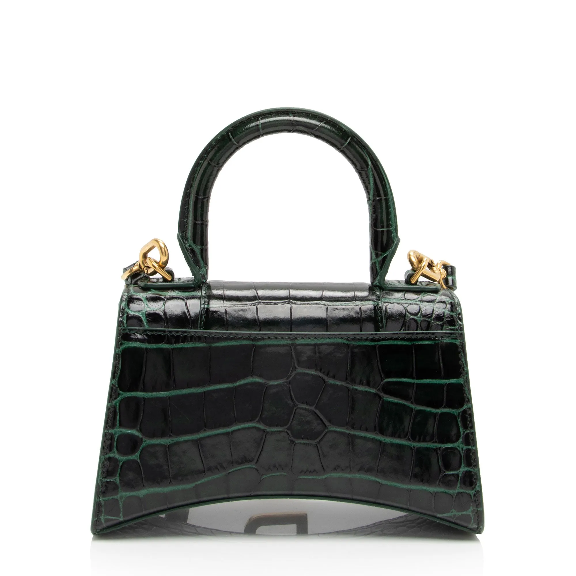 Balenciaga Shiny Croc Embossed Calfskin Hourglass XS Satchel (SHF-7TCss3)