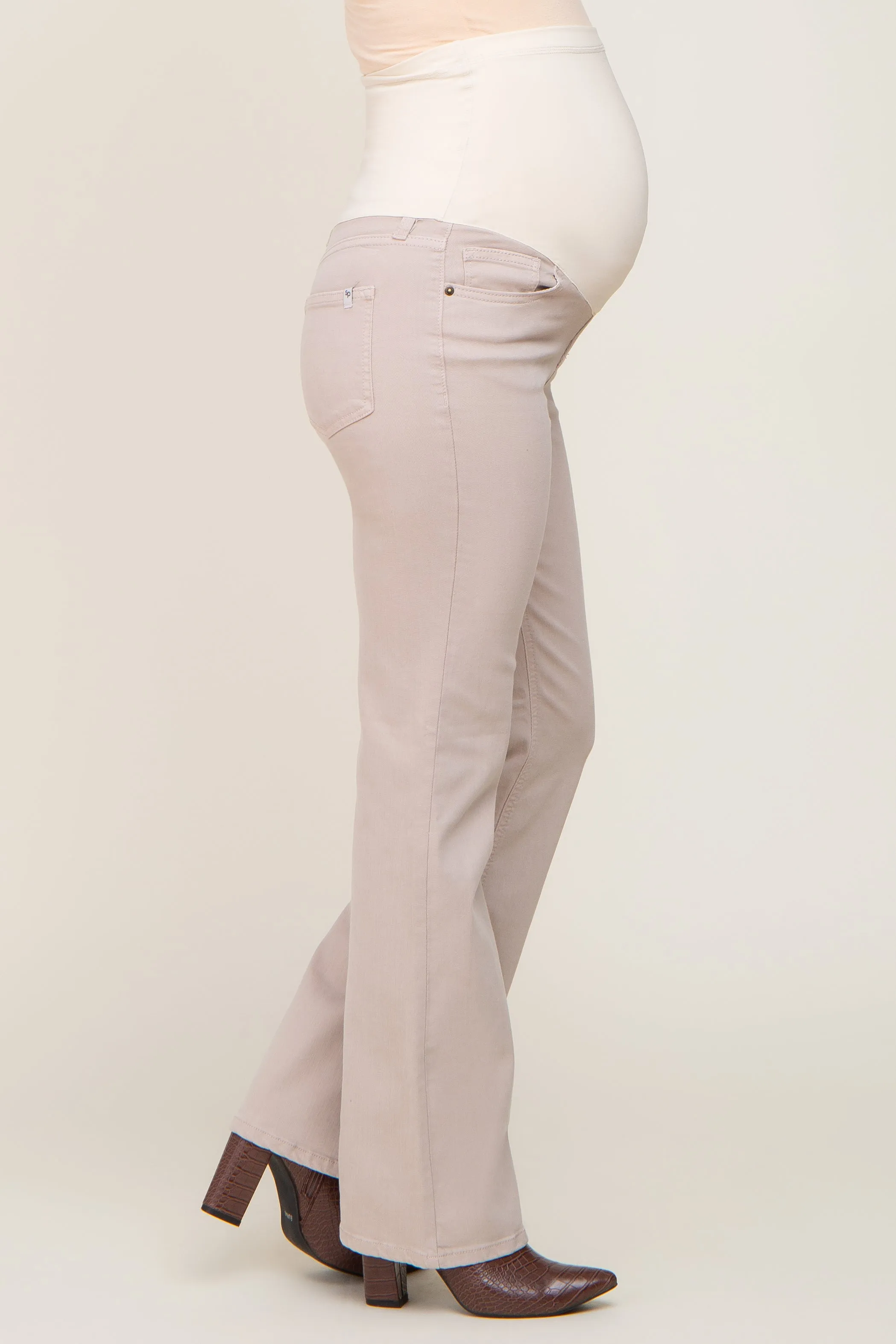 Beige Basic Maternity Flare Jeans