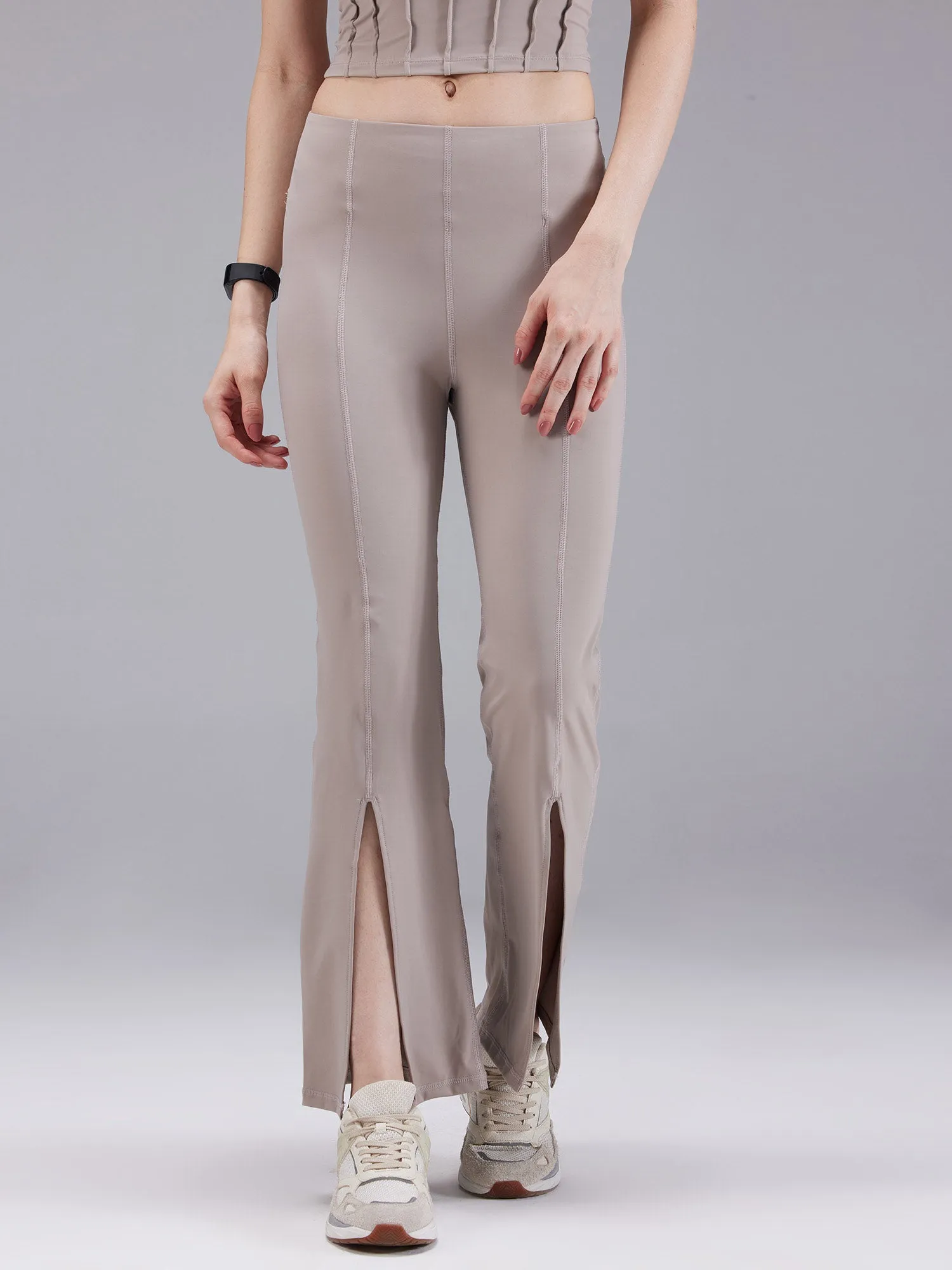 Beige Retro Flare Pants