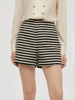 Black And White Stripe Tweed Women Shorts