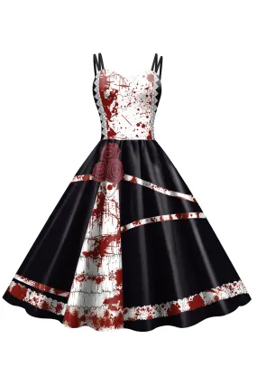 Black Halloween A-line Spaghetti Strap Vintage Dress