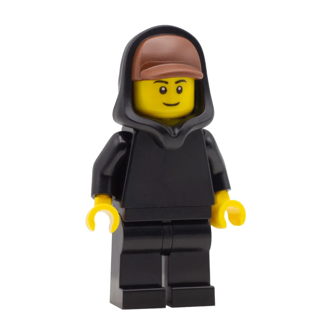 Black Hood with Brown Baseball Cap - LEGO Headwear