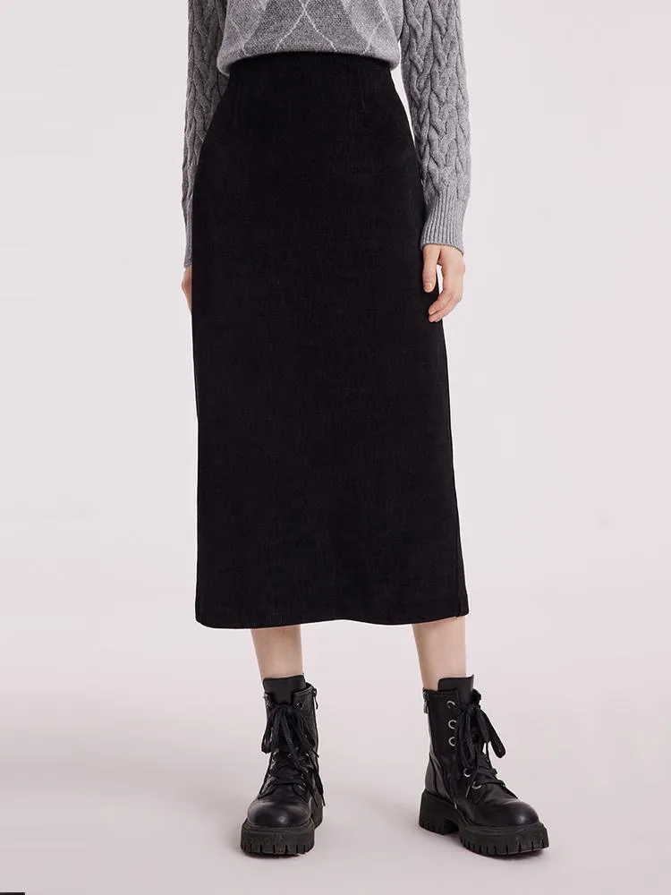 Black Straight Knitted Slit Skirt