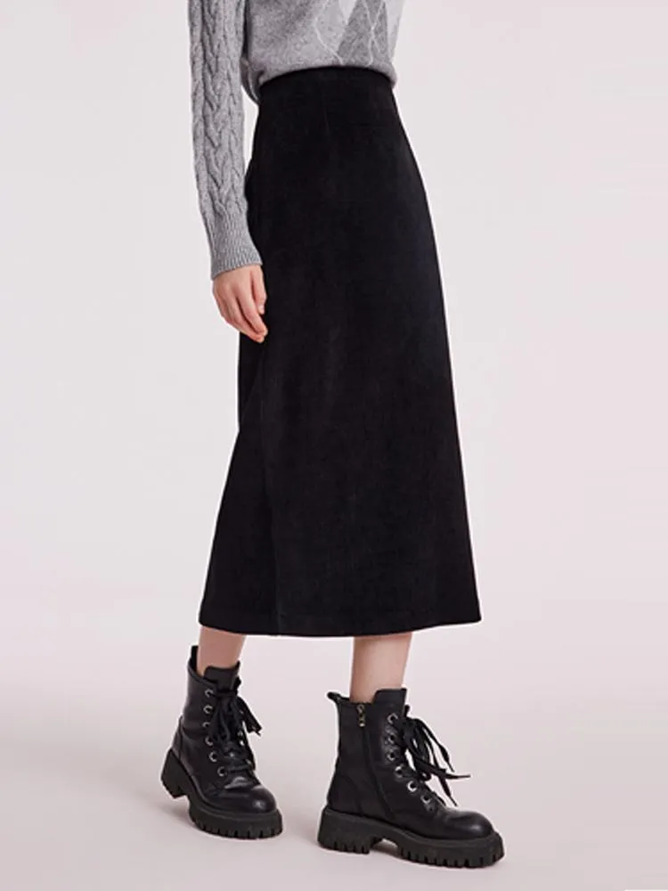 Black Straight Knitted Slit Skirt