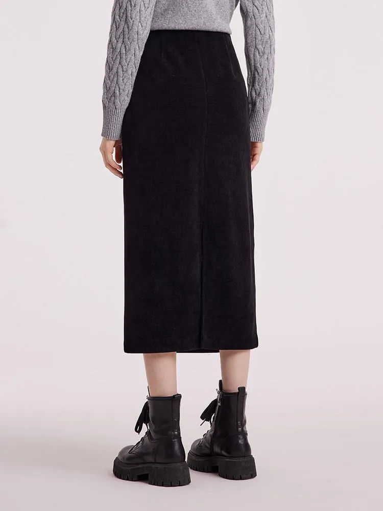 Black Straight Knitted Slit Skirt