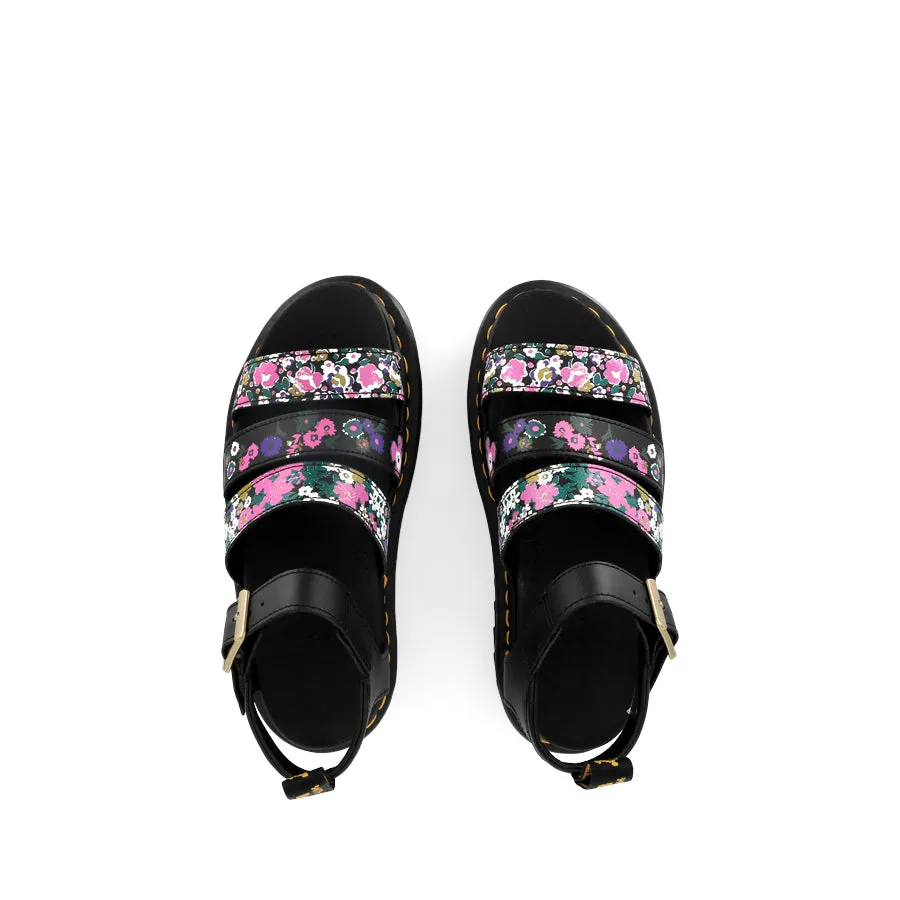 BLAIRE 3 STRAP SANDAL - VINTAGE FLORAL PRINT HYDRO & BLACK HYDRO