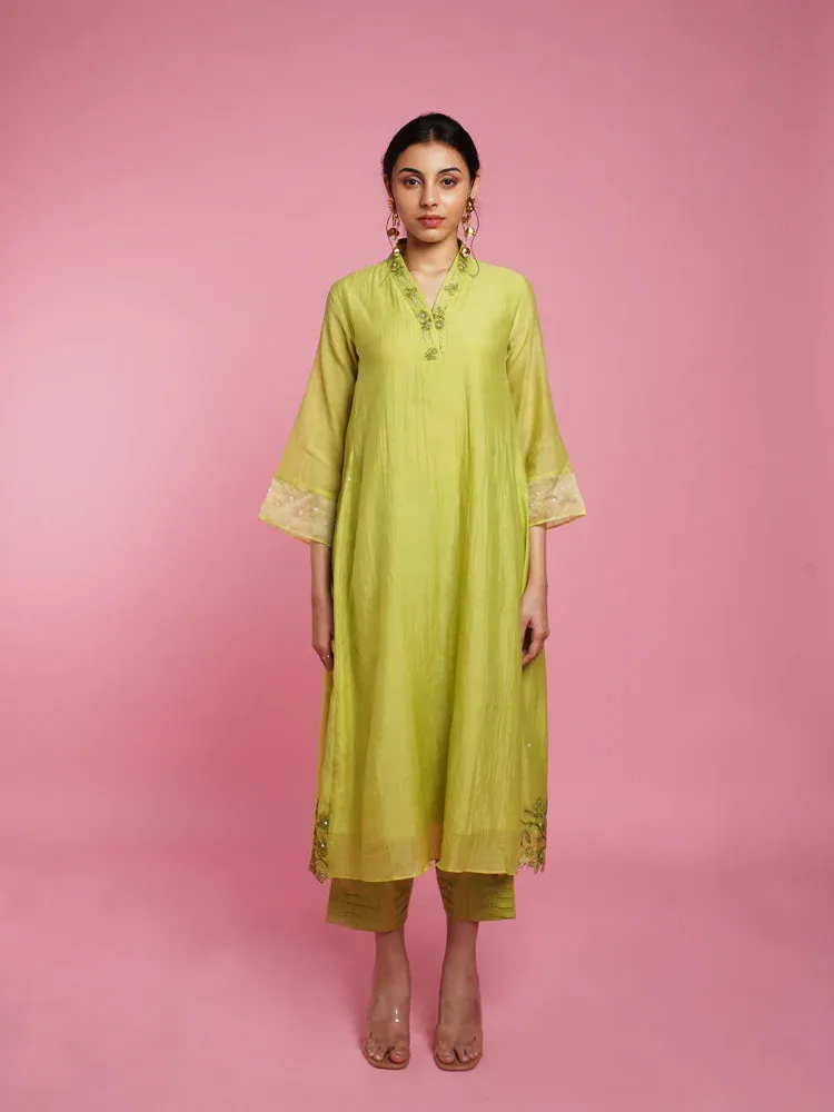 Bloom Flare Kurta Set- Green