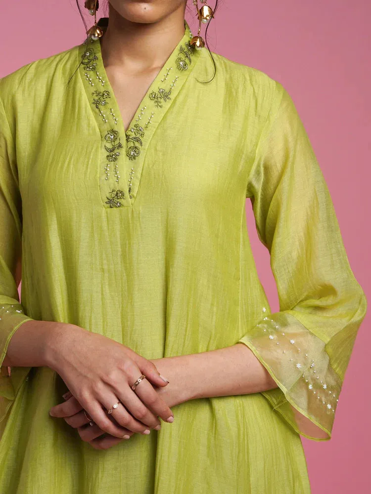 Bloom Flare Kurta Set- Green