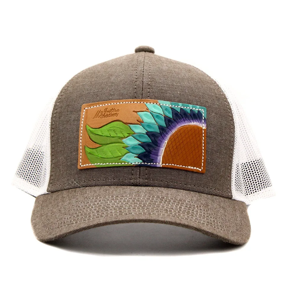 Blue Sunflower Leather Patch Cap