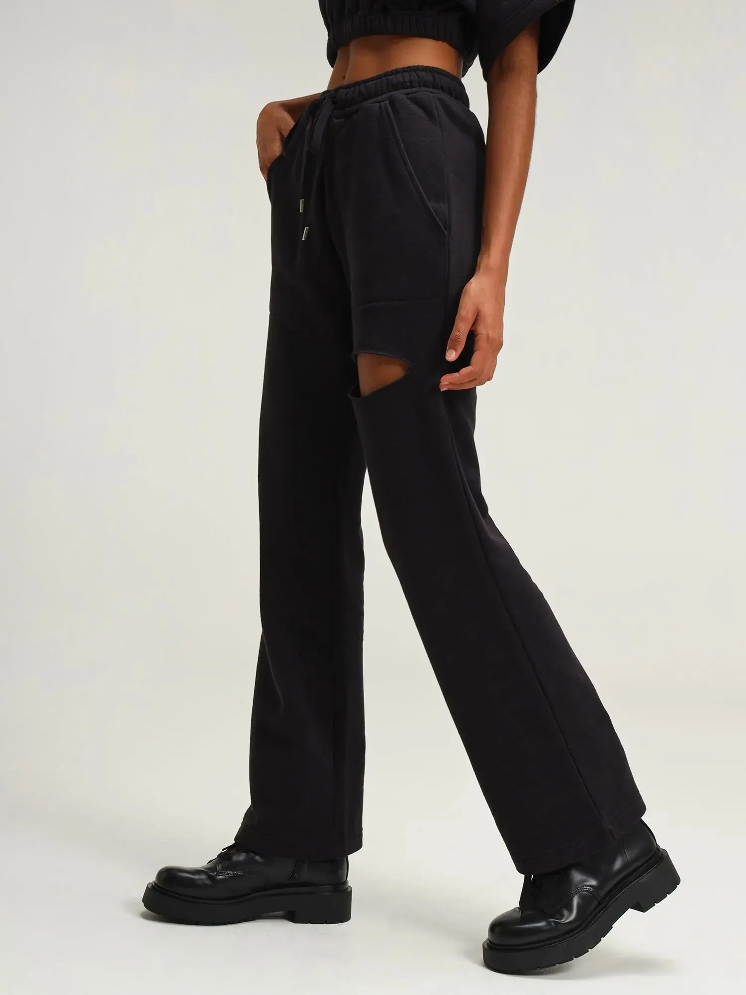 Boston Black Straight Leg Slit Joggers