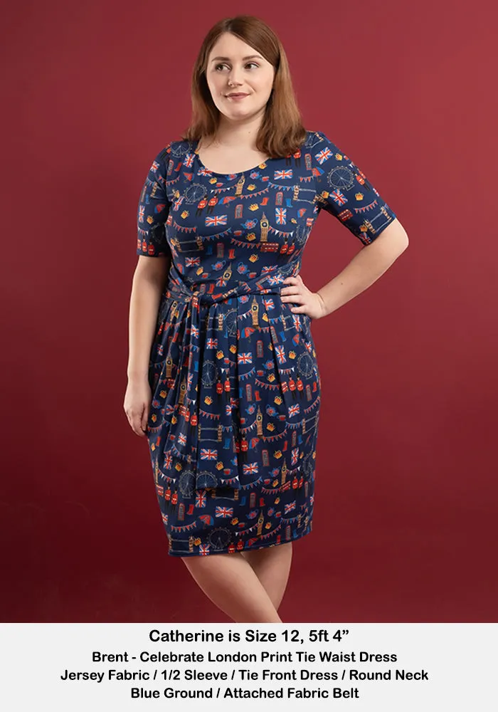 Brent Celebrate London Print Tie Waist Dress