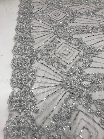 Bridal Lace Hand Beading Mesh Lace With Sequins Fabric