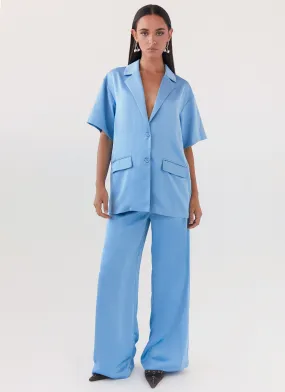 Brinkley Oversized Satin Shirt - Sky Blue