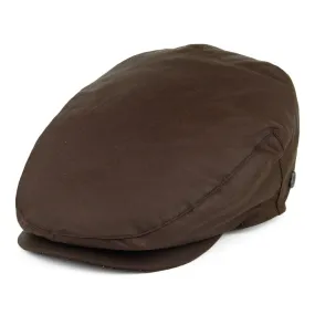 British Millerain Waxed Cotton Flat Cap - Brown