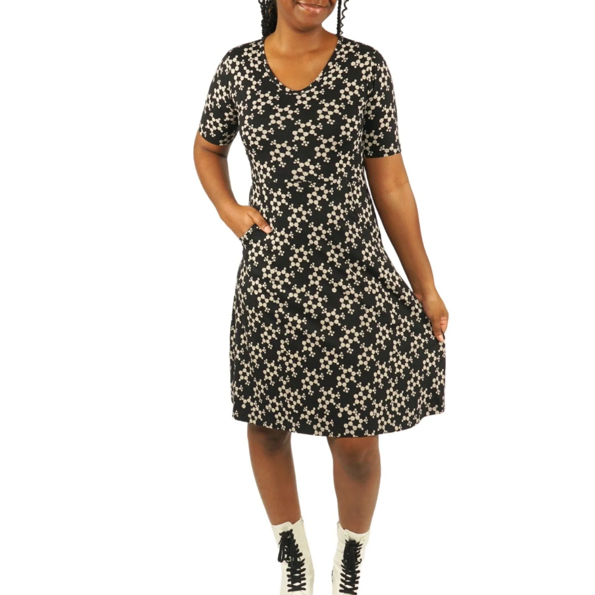 Caffeine Molecules A-Line Dress (With Waist Seam)