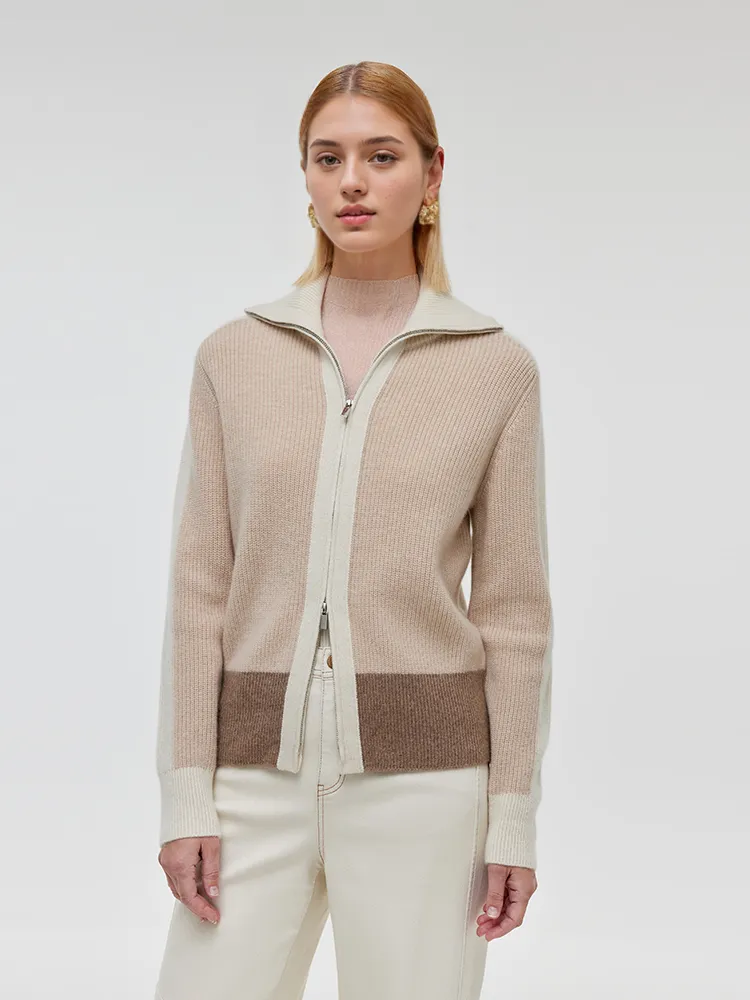 Cashmere Stand Collar Women Cardigan