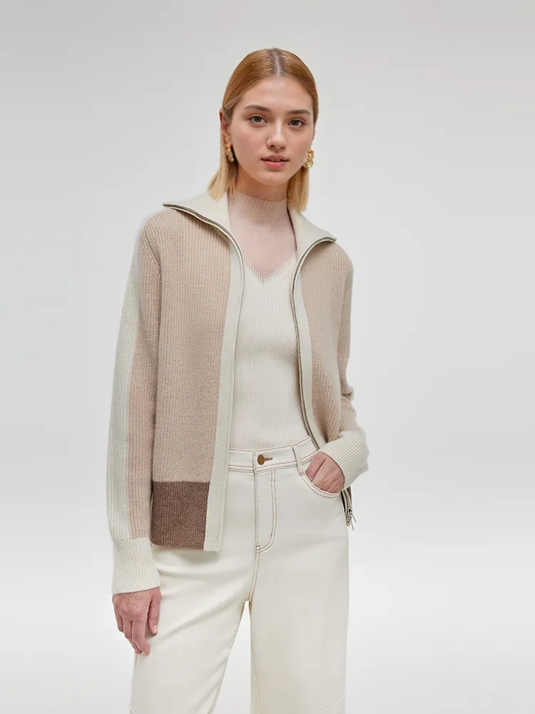 Cashmere Stand Collar Women Cardigan