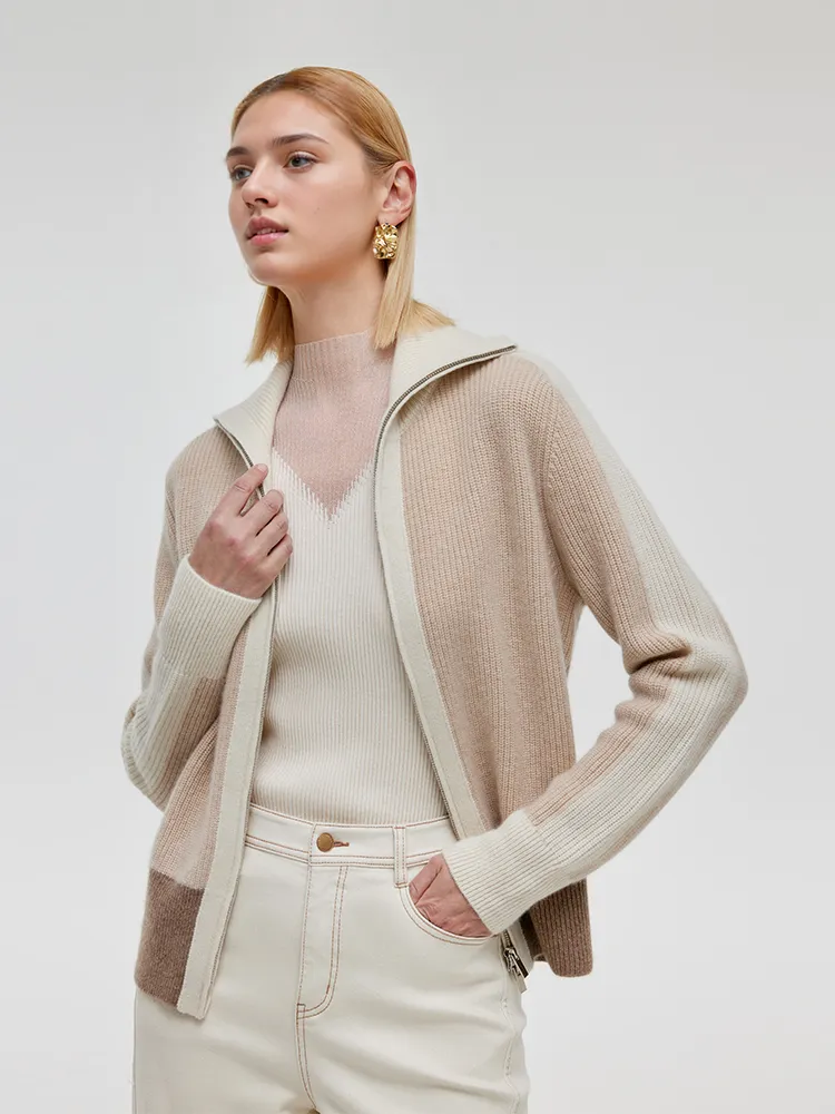 Cashmere Stand Collar Women Cardigan