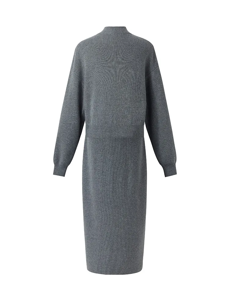 Cashmere Wool Blend Cardigan And Skirt Two-Piece Set