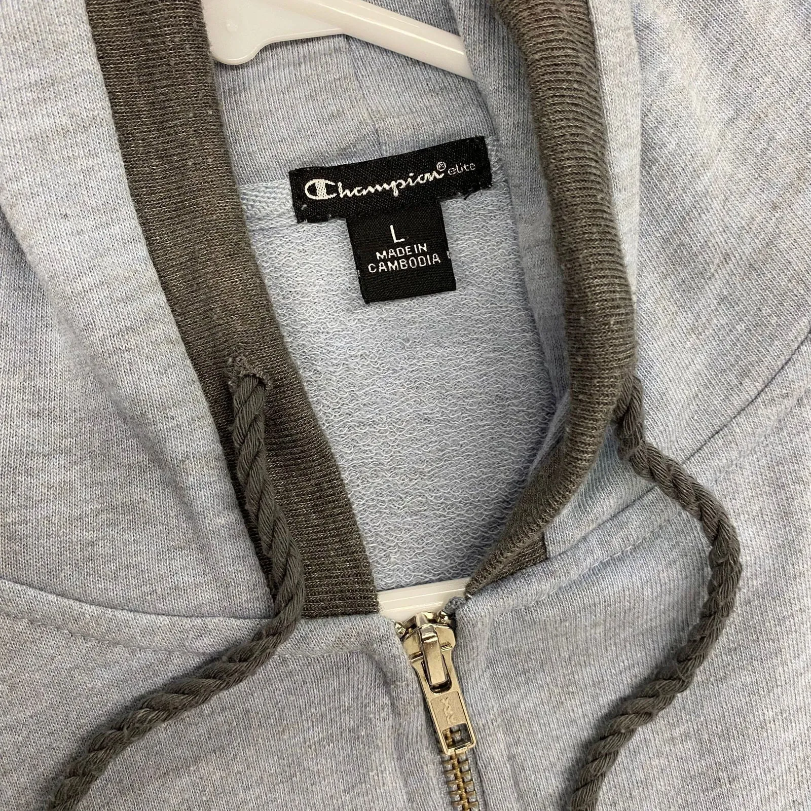 Champion Elite Hoodie Sweatshirt | L | Light Blue | Full-Zip L/s | EUC