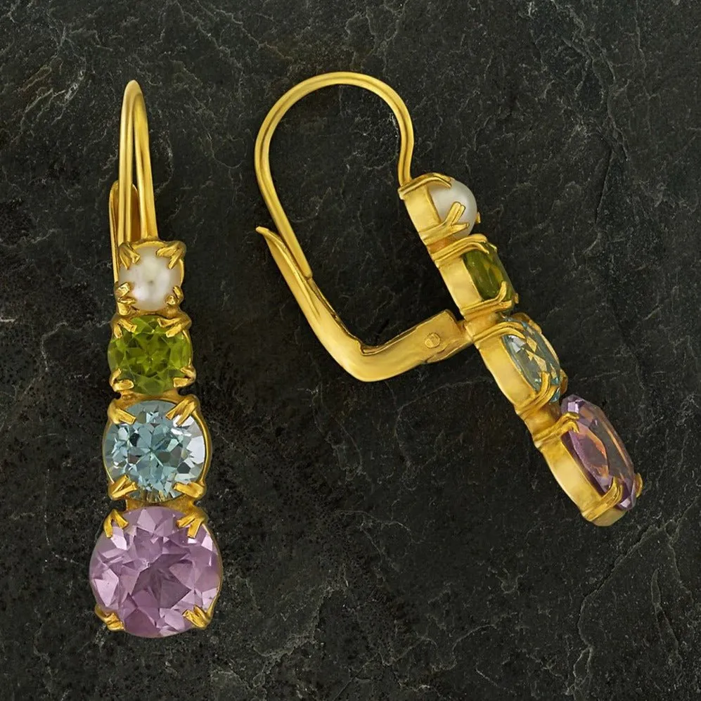 Christina Rossetti Amethyst, Blue Topaz, Peridot and Pearl Earring