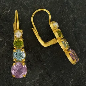 Christina Rossetti Amethyst, Blue Topaz, Peridot and Pearl Earring