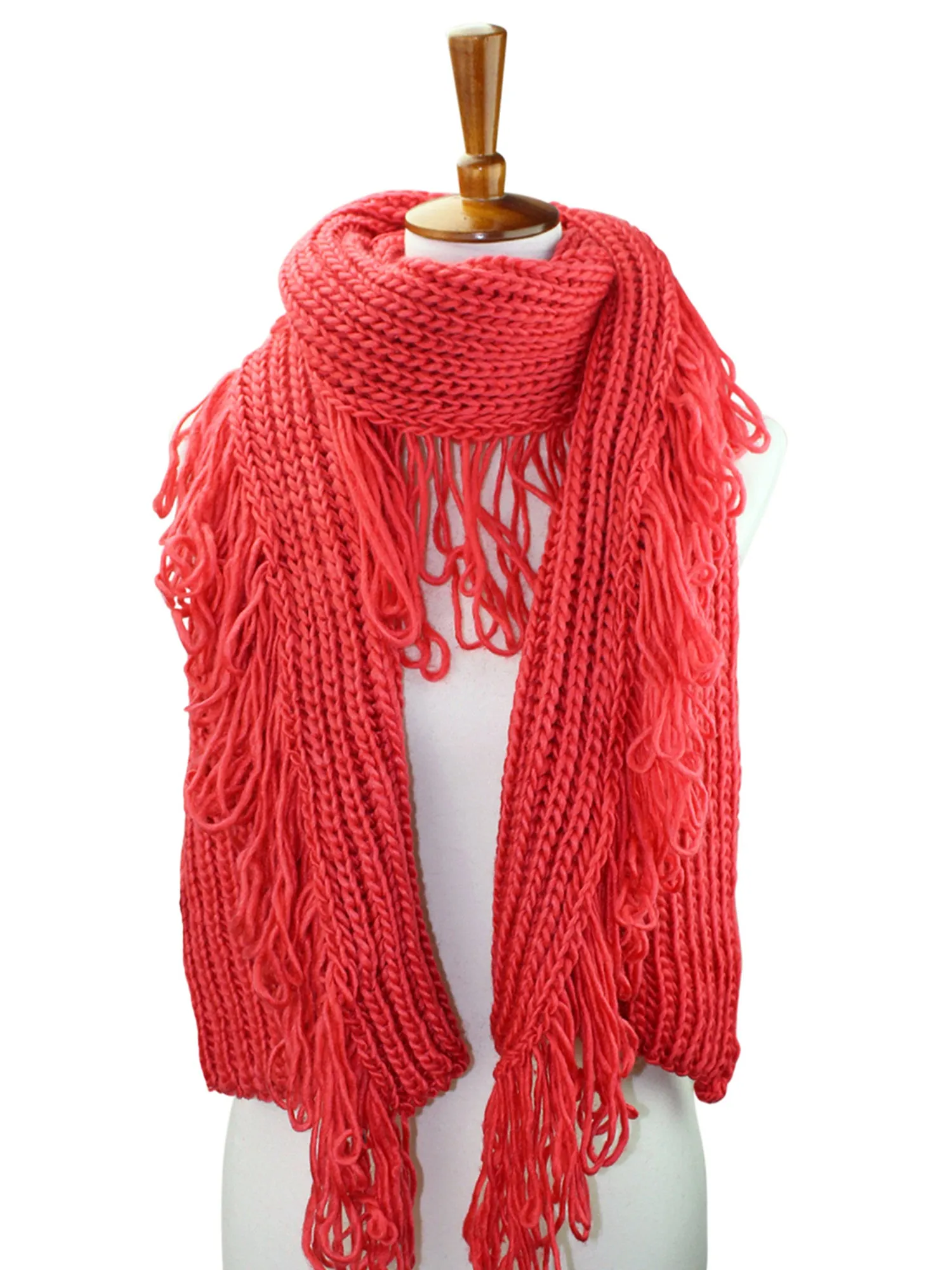 Chunky Winter Knit Scarf With Loop Fringe